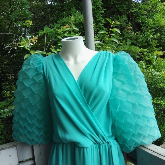 Vintage 60s 1970s Cottage Retro Glam Puff Sleeve Maxi Dress - Picture 6 of 14